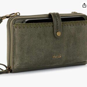THE SAK Leather And Suede Iris Phone Crossbody Bag in army green